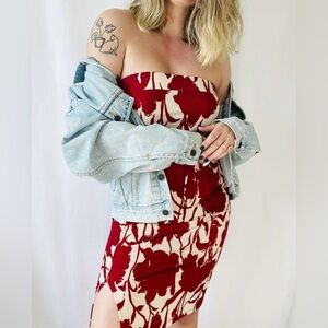 Vintage 1990s strapless floral mini dress